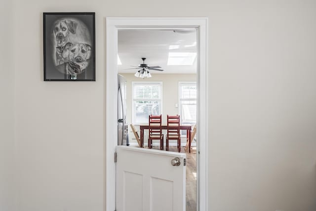 631 Main St, Tatamy, PA 18085 - doorway to outside featuring a skylight and ceiling fan