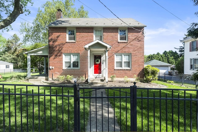 631 Main St, Tatamy, PA 18085 - colonial inspired home with a chimney and brick siding