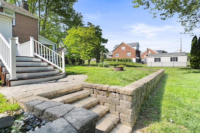 631 Main St, Tatamy, PA 18085 - view of yard with stairway, a residential view, and an outdoor fire pit