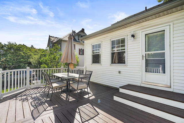 631 Main St, Tatamy, PA 18085 - wooden terrace featuring outdoor dining area