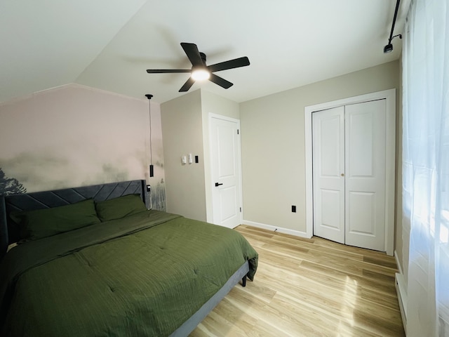 1216 Winding Way, Tobyhanna, PA 18466 - bedroom featuring light wood-type flooring, ceiling fan, a closet, and lofted ceiling