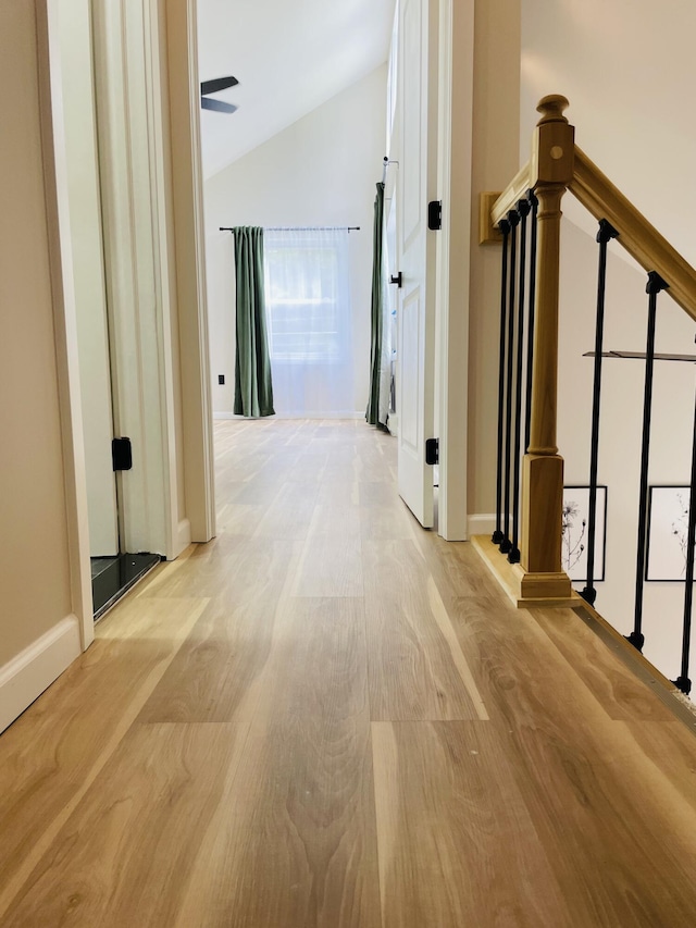 1216 Winding Way, Tobyhanna, PA 18466 - hall featuring lofted ceiling, wood finished floors, and stairway