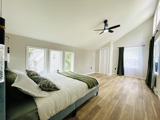 1216 Winding Way, Tobyhanna, PA 18466 - bedroom with vaulted ceiling, light wood-type flooring, and ceiling fan