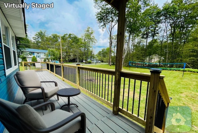 1216 Winding Way, Tobyhanna, PA 18466 - wooden terrace featuring a yard