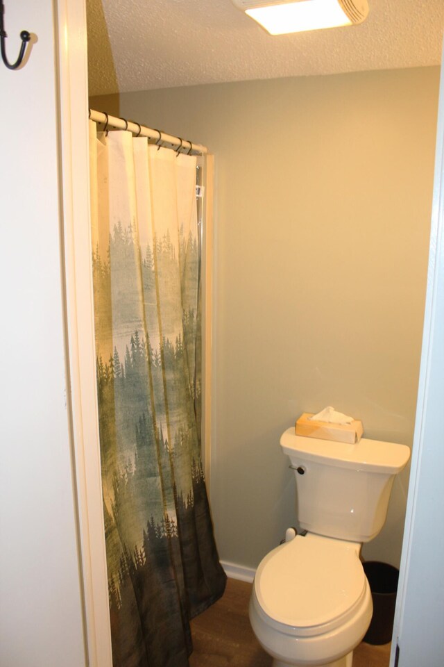 248 High Pass Way, Tannersville, PA 18372 - bathroom with wood finished floors, a textured ceiling, and a shower with shower curtain