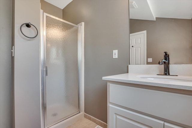 134 Laurel Hill Dr Unit 102, Greentown, PA 18426 - bathroom featuring vanity, a shower stall, tile patterned floors, and visible vents