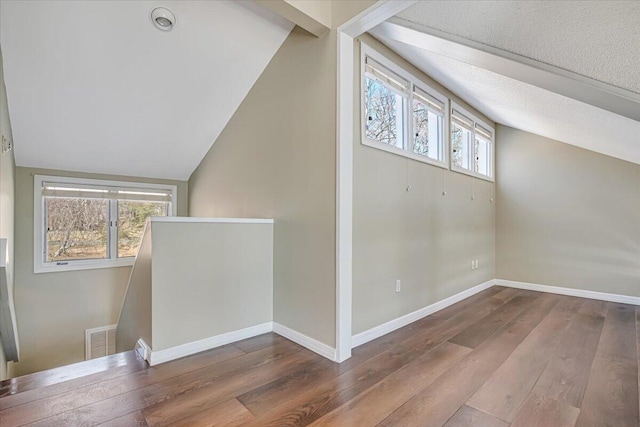 134 Laurel Hill Dr Unit 102, Greentown, PA 18426 - bonus room with baseboards, vaulted ceiling, a wealth of natural light, and hardwood / wood-style flooring