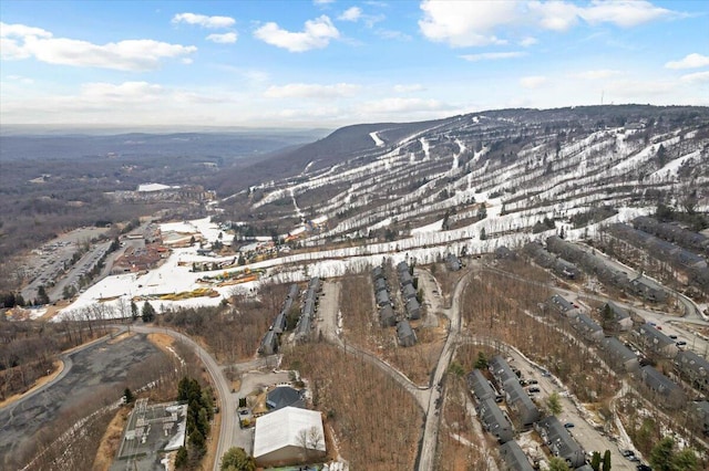 snowy aerial view featuring a mountain view