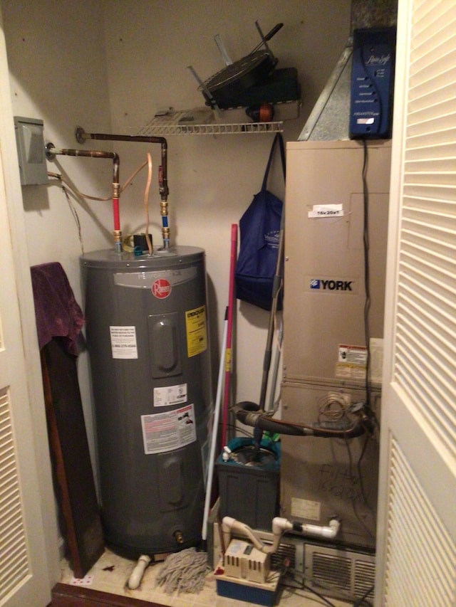 utility room featuring electric water heater