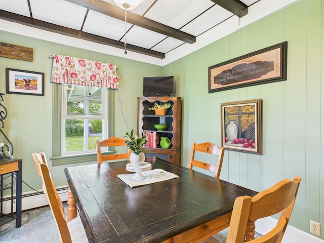 203 Old Rte 940, Pocono Pines, PA 18350 - dining room featuring beam ceiling and a baseboard heating unit
