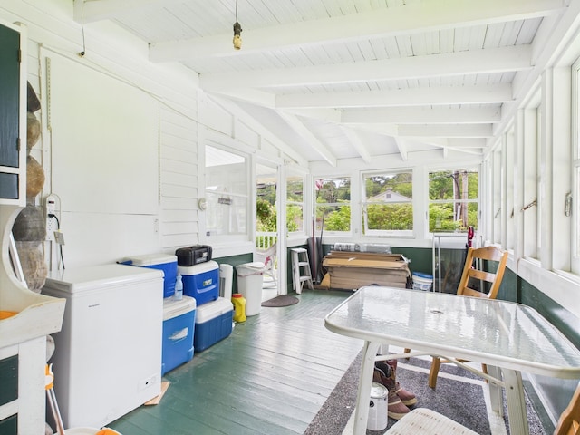 203 Old Rte 940, Pocono Pines, PA 18350 - sunroom with healthy amount of natural light, beam ceiling, and a jacuzzi