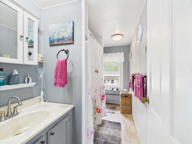 203 Old Rte 940, Pocono Pines, PA 18350 - bathroom featuring vanity, tile patterned flooring, and a shower with curtain