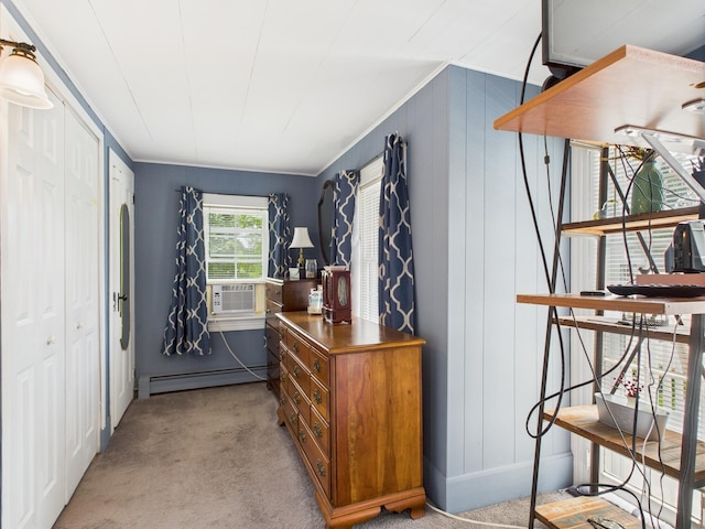 203 Old Rte 940, Pocono Pines, PA 18350 - carpeted home office with baseboard heating, cooling unit, and ornamental molding