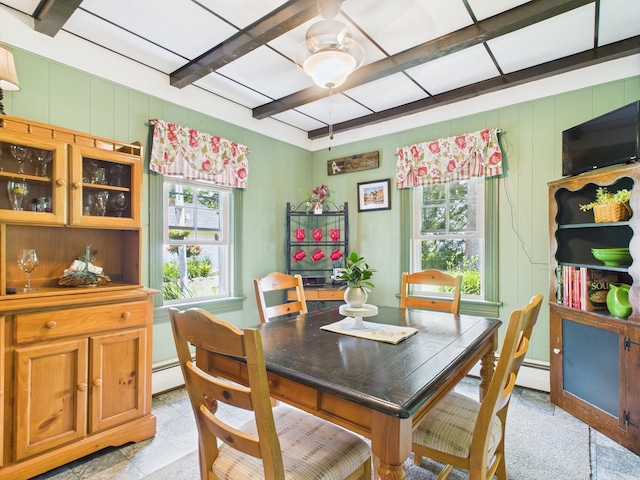 203 Old Rte 940, Pocono Pines, PA 18350 - dining space featuring a decorative wall, beamed ceiling, and baseboard heating