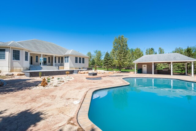 901 Meyer Rd, Nazareth, PA 18064 - pool featuring a gazebo, a patio, and ceiling fan