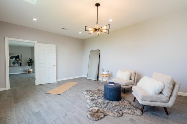 901 Meyer Rd, Nazareth, PA 18064 - sitting room with baseboards, an inviting chandelier, recessed lighting, and wood finished floors