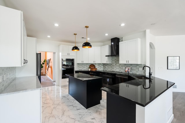901 Meyer Rd, Nazareth, PA 18064 - kitchen with backsplash, multiple ovens, wall chimney exhaust hood, and a sink