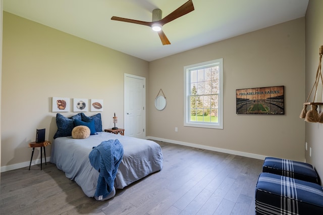 901 Meyer Rd, Nazareth, PA 18064 - bedroom with a ceiling fan, visible vents, wood finished floors, and baseboards