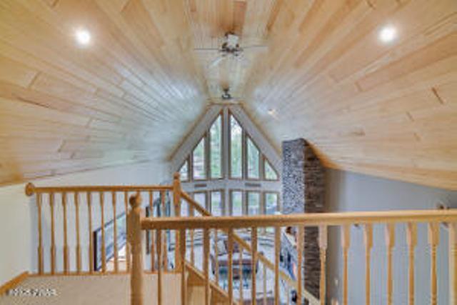 7 Shore Line Dr, Lakeville, PA 18438 - additional living space featuring wood ceiling, a ceiling fan, vaulted ceiling, and recessed lighting