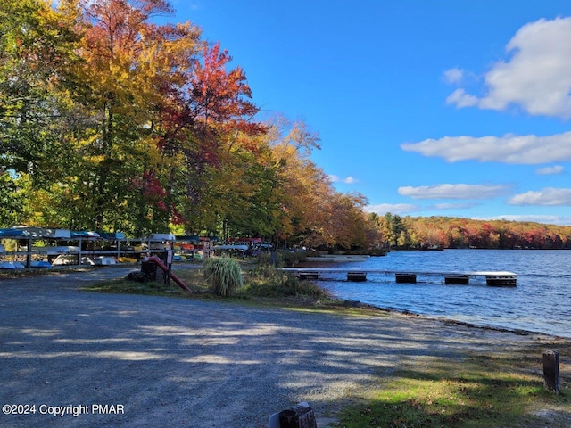 water view featuring a floating dock