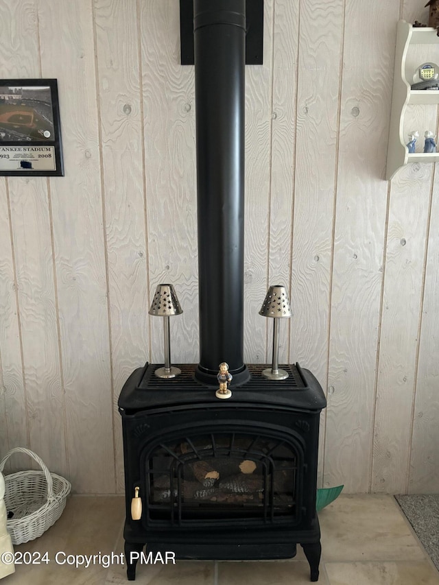 room details with a wood stove