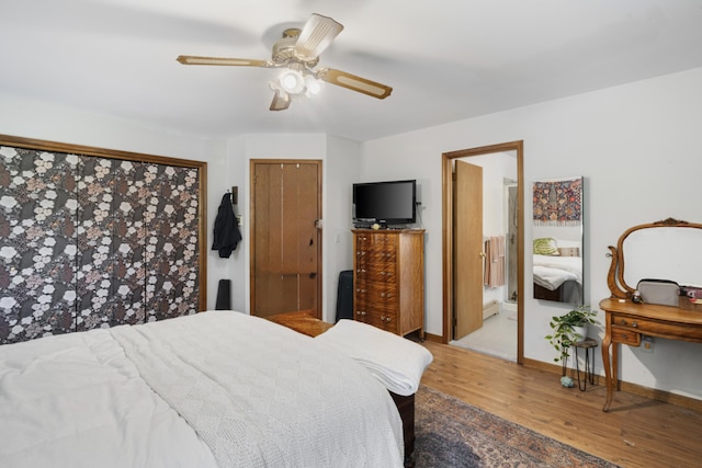 114 Gregory Ct, Stroudsburg, PA 18360 - bedroom featuring wood finished floors, a ceiling fan, a closet, and connected bathroom