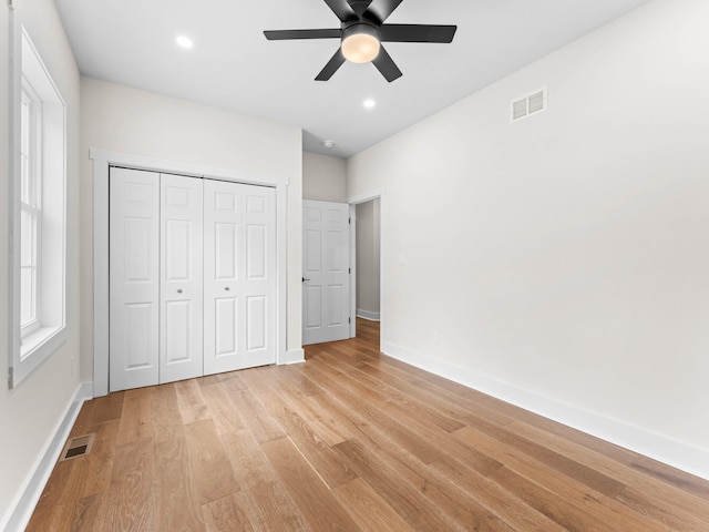 26 Susquehanna Dr, Jim Thorpe, PA 18229 - unfurnished bedroom featuring light wood-style flooring, a closet, recessed lighting, and ceiling fan