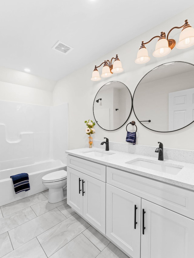26 Susquehanna Dr, Jim Thorpe, PA 18229 - full bath with double vanity, marble finish flooring, and bathing tub / shower combination