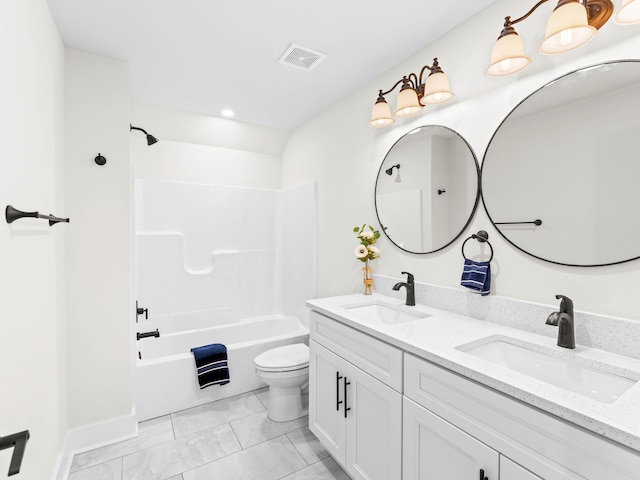 26 Susquehanna Dr, Jim Thorpe, PA 18229 - bathroom featuring double vanity, shower / washtub combination, and marble look tile flooring
