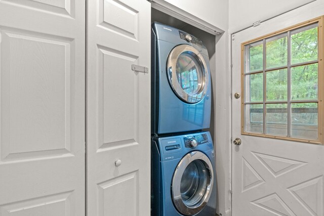 1221 Alder Rd, East Stroudsburg, PA 18302 - washroom with stacked washer / dryer