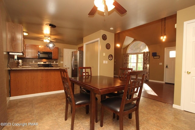 158 Davis Cir, Bushkill, PA 18324 - dining space with a ceiling fan and light tile patterned floors