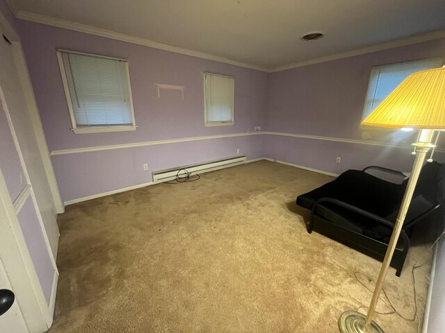 122 Savage Trl, East Stroudsburg, PA 18301 - unfurnished room with a baseboard heating unit, carpet flooring, and crown molding