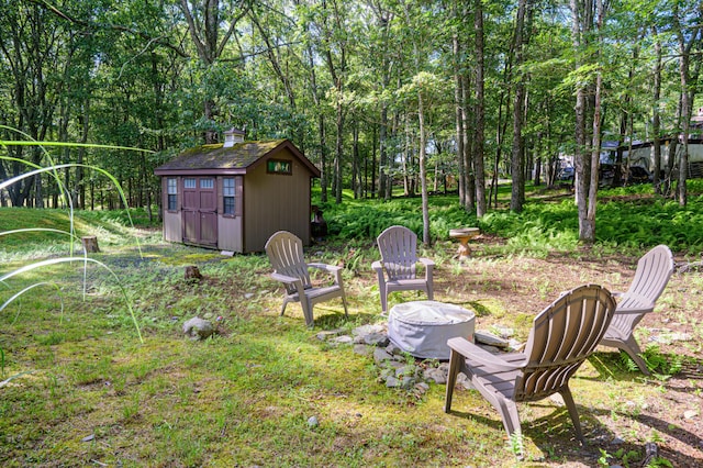 130 Ruffed Grouse Rd, Bushkill, PA 18324 - view of yard with a storage shed and an outdoor fire pit