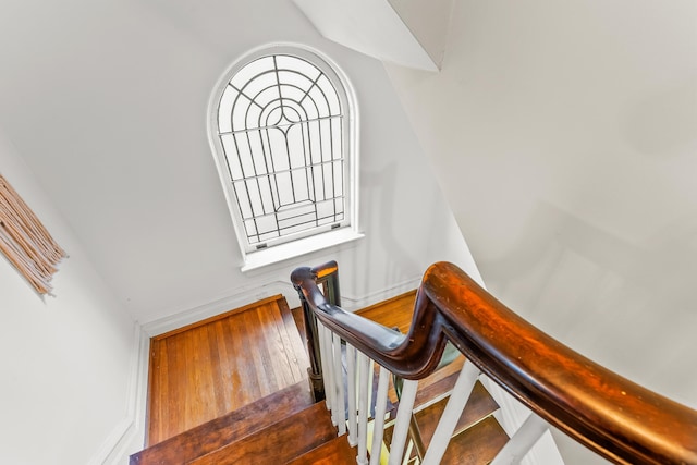 staircase with wood finished floors