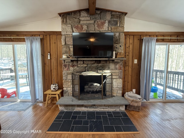1827 Stag Run, Pocono Lake, PA 18347 - living room featuring hardwood / wood-style flooring and vaulted ceiling