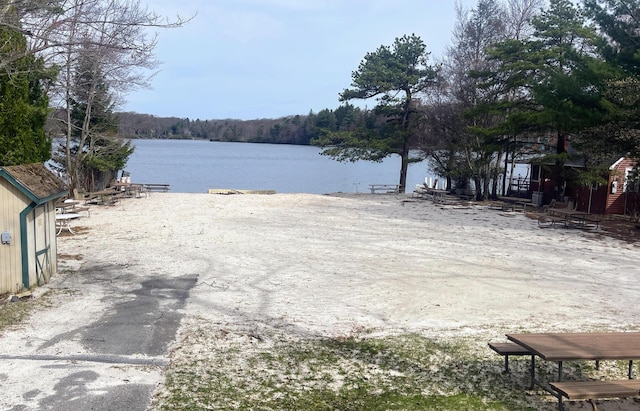 property view of water with a forest view