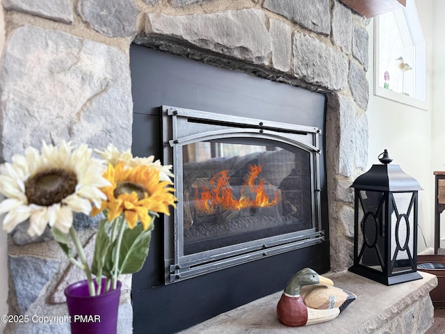 room details with a glass covered fireplace