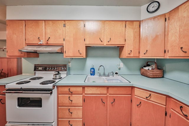 60 Maple Dr, Palmerton, PA 18071 - kitchen with white range with electric stovetop, under cabinet range hood, and light countertops