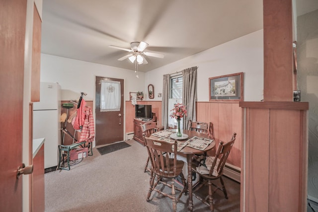 60 Maple Dr, Palmerton, PA 18071 - carpeted dining room with ceiling fan and a baseboard heating unit