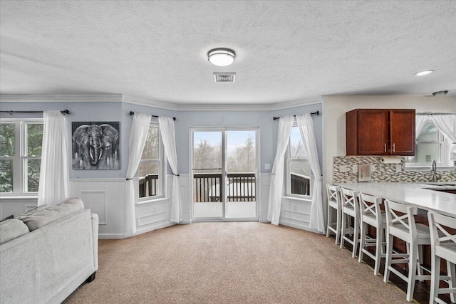 additional living space featuring plenty of natural light, visible vents, and a sink
