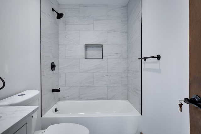 8210 Pine Grove Dr, East Stroudsburg, PA 18301 - bathroom with toilet, vanity, and tub / shower combination