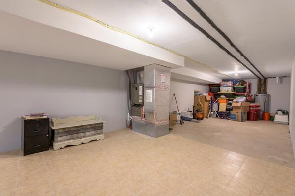 finished below grade area with heating unit and water heater