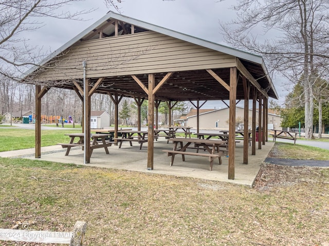 view of community featuring a yard and a gazebo