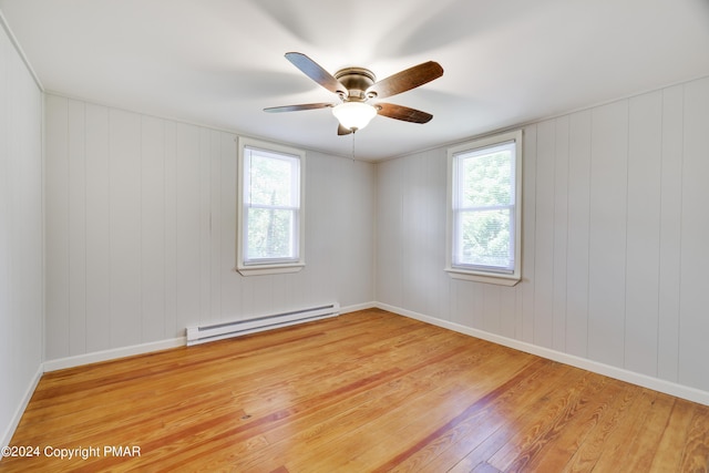 413 Old Rte 940, Pocono Pines, PA 18350 - unfurnished room with baseboard heating, healthy amount of natural light, light wood-style flooring, and ceiling fan