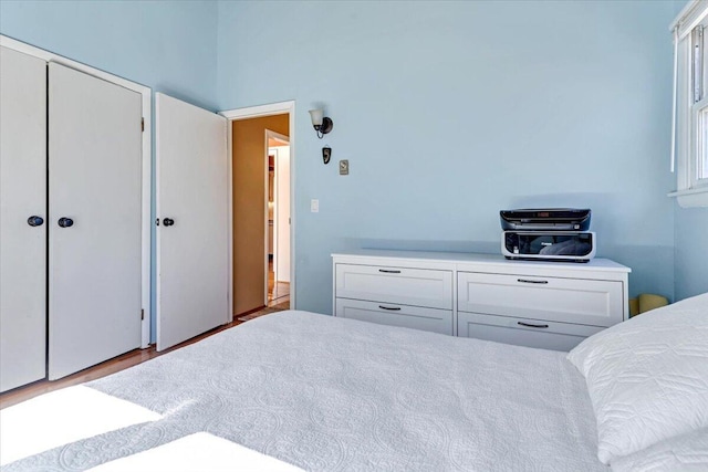 bedroom featuring a closet and wood finished floors