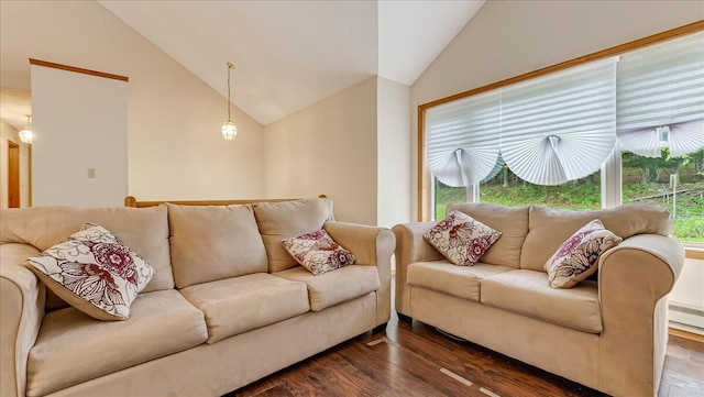 838 Cayuga Way, Stroudsburg, PA 18360 - living room with lofted ceiling and dark wood-style flooring
