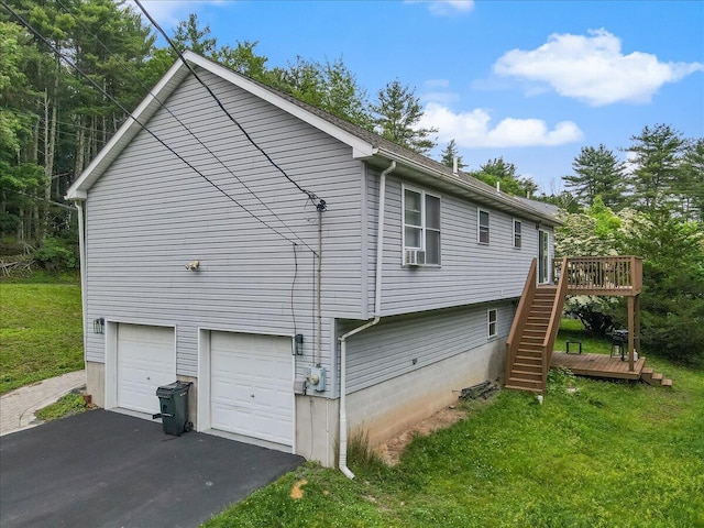 838 Cayuga Way, Stroudsburg, PA 18360 - view of property exterior with driveway, stairway, a wooden deck, and a yard