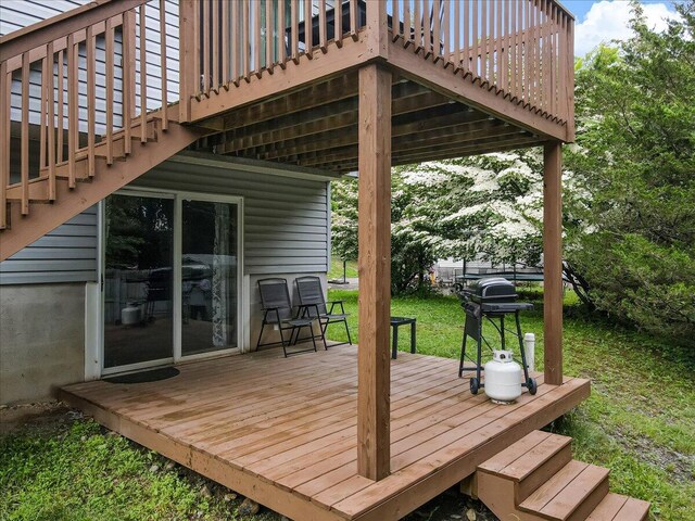 838 Cayuga Way, Stroudsburg, PA 18360 - deck with a lawn, stairs, and area for grilling