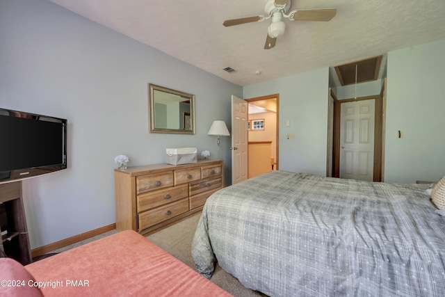 480 Spruce Dr, Tannersville, PA 18372 - bedroom with attic access, baseboards, and a ceiling fan