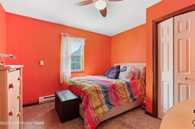 2247 Reo Dr, Effort, PA 18330 - carpeted bedroom featuring a baseboard heating unit and ceiling fan
